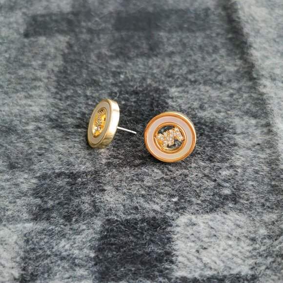 Michael Kors Pave Logo Gold Crystal Disc Stud Earrings MKJ7764 BRAND NEW - Picture 4 of 4